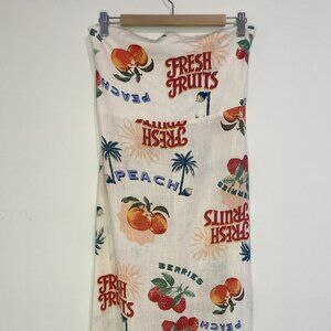 Paper Heart - Linen Blend, Sleeveless Dress, Back Split, Fruits Pattern - Size L